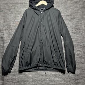Volcom Windbreaker Jacket Men's XL Black Snap Closure Rain Hooded